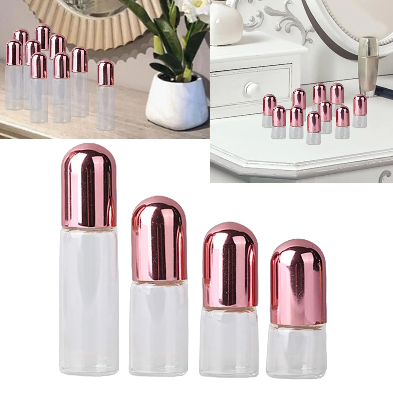 زجاجات دوارة صغيرة بأغطية وردية اللون ، شفافة ، محمولة ، لفة ، 10