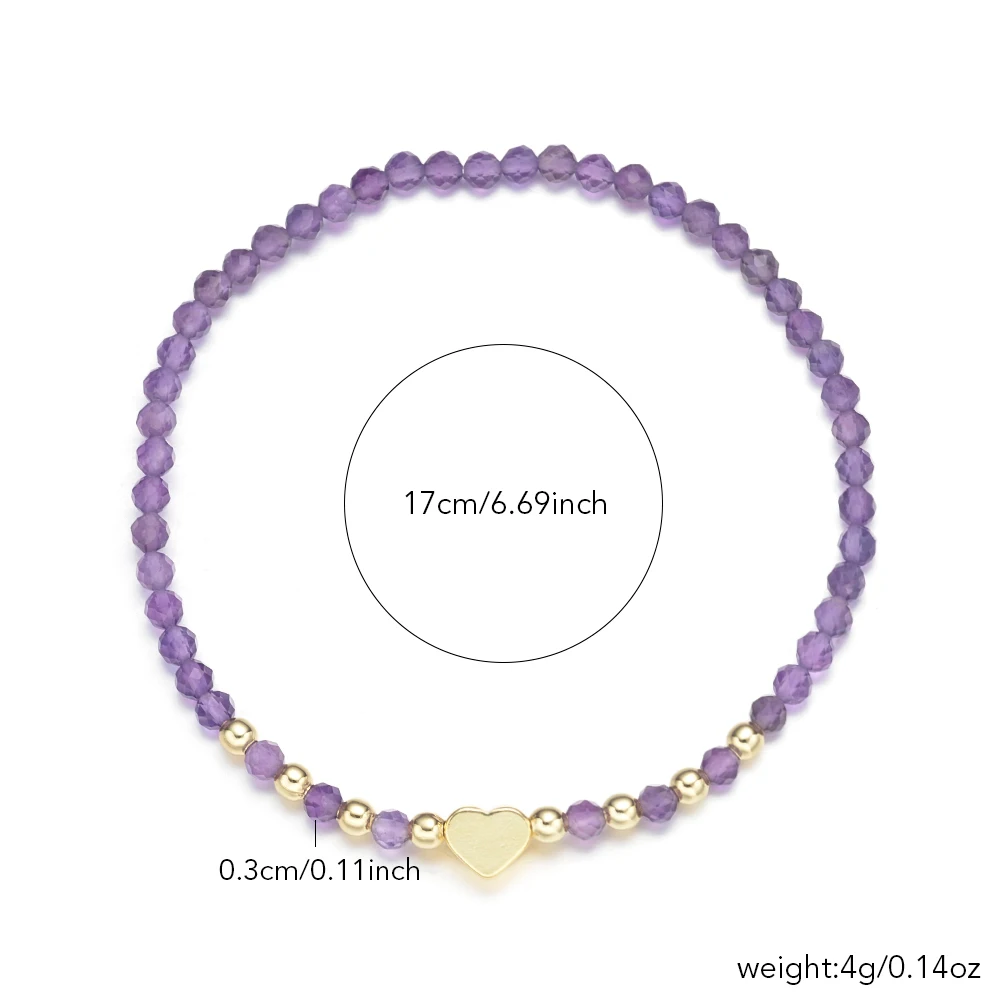 3MM Natural Stone Sunstone Lapis Garnet Moonstone Amethyst Hematite Heat Brass Beads Stretchable Bracelets For Lady Gift