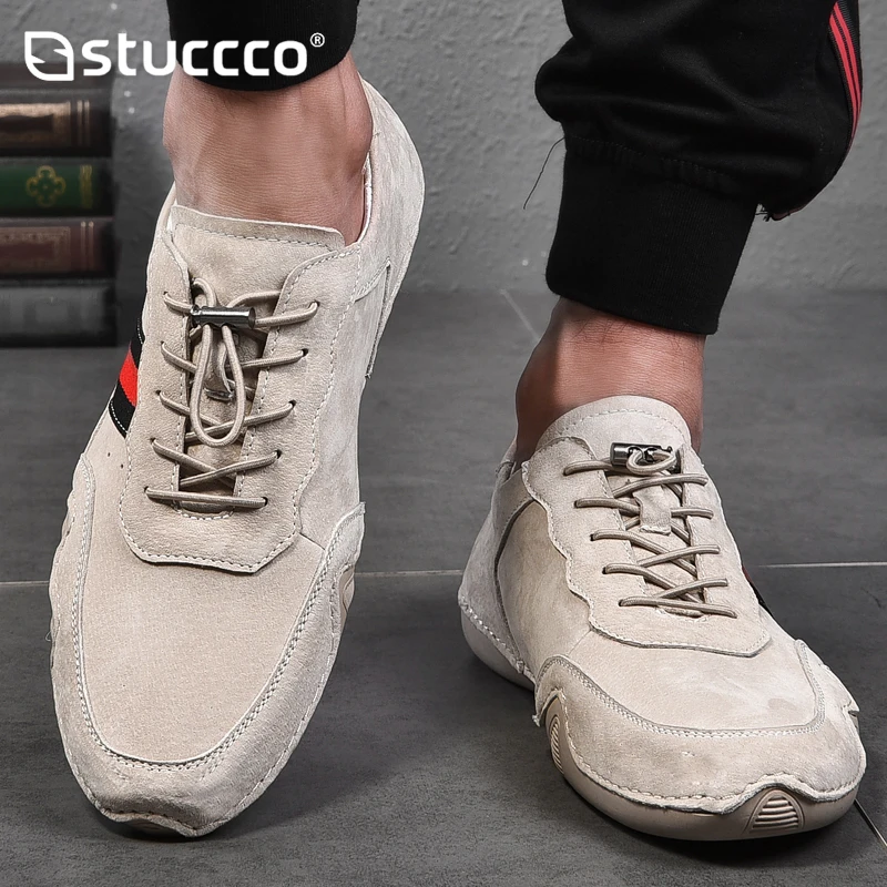 Plus Size Sneakers Natural Leather Men Shoes Flats High Quality Men Loafers Moccasins Breathable Slip on Outdoor Driving Shoes