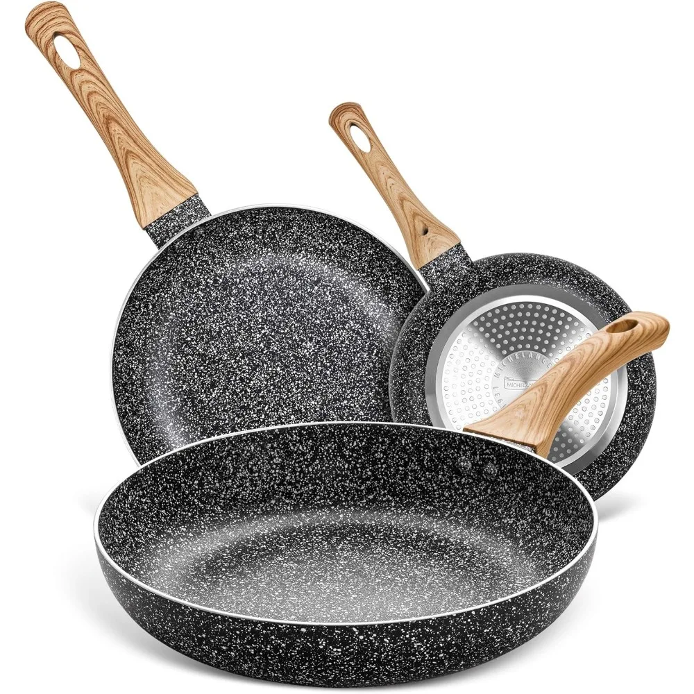 

MICHELANGELO Frying Pan Set, 8"+9.5"+11" Stone Frying Pans With 100% APEO & PFOA-Free Stone Coating, Fry Pan Set Bakelite