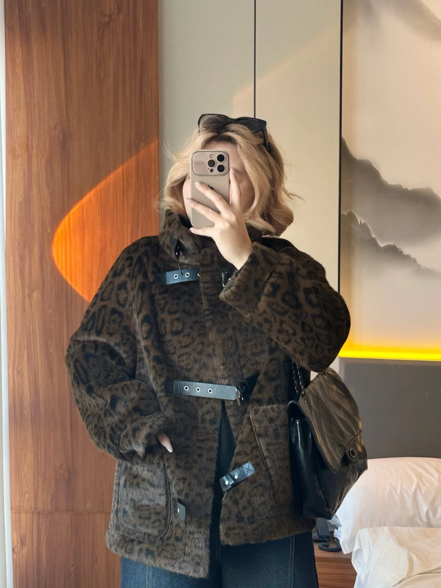 plus Size Fashionable Plush Leopard Print Stand Collar Jacket Thick Winter New Arrival Women's Clothing Korean Style Top