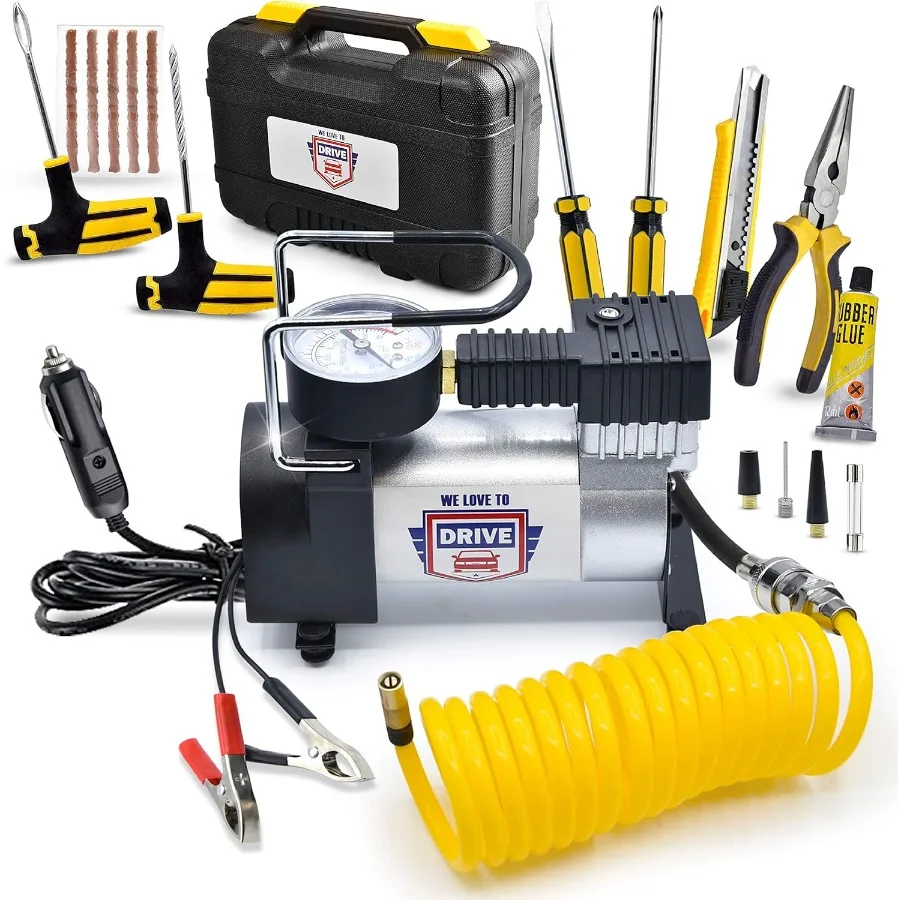 

Portable 12V DC Electric Air Pump for Car Tires HighPressure Inflator with Builtin Tyre Pressure Gauge for Emergency Use Ideal