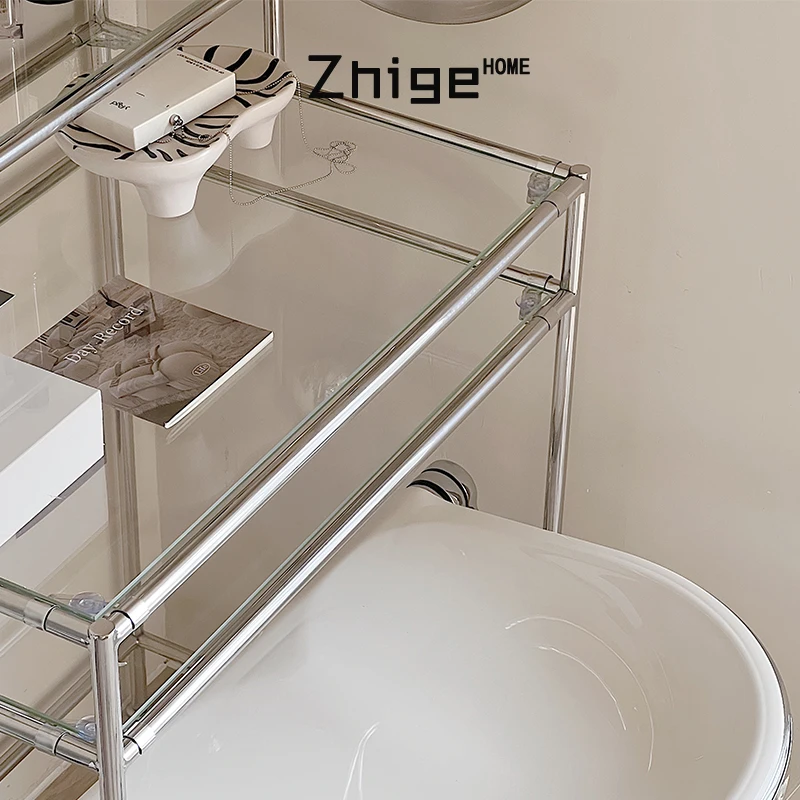 Small Dresser Stainless Steel Single Desk Glass Makeup Table Display Stand Desk Dining Table