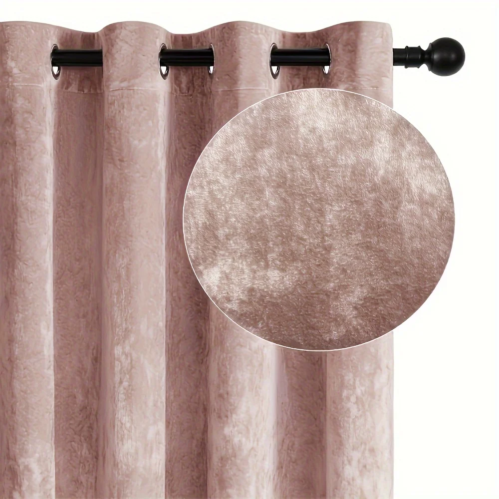 Luxury Crushed Velvet Blackout Curtains with Grommet Top, Custom Thermal Insulated Window Drapes for Living Room Bedroom, 1 Pane