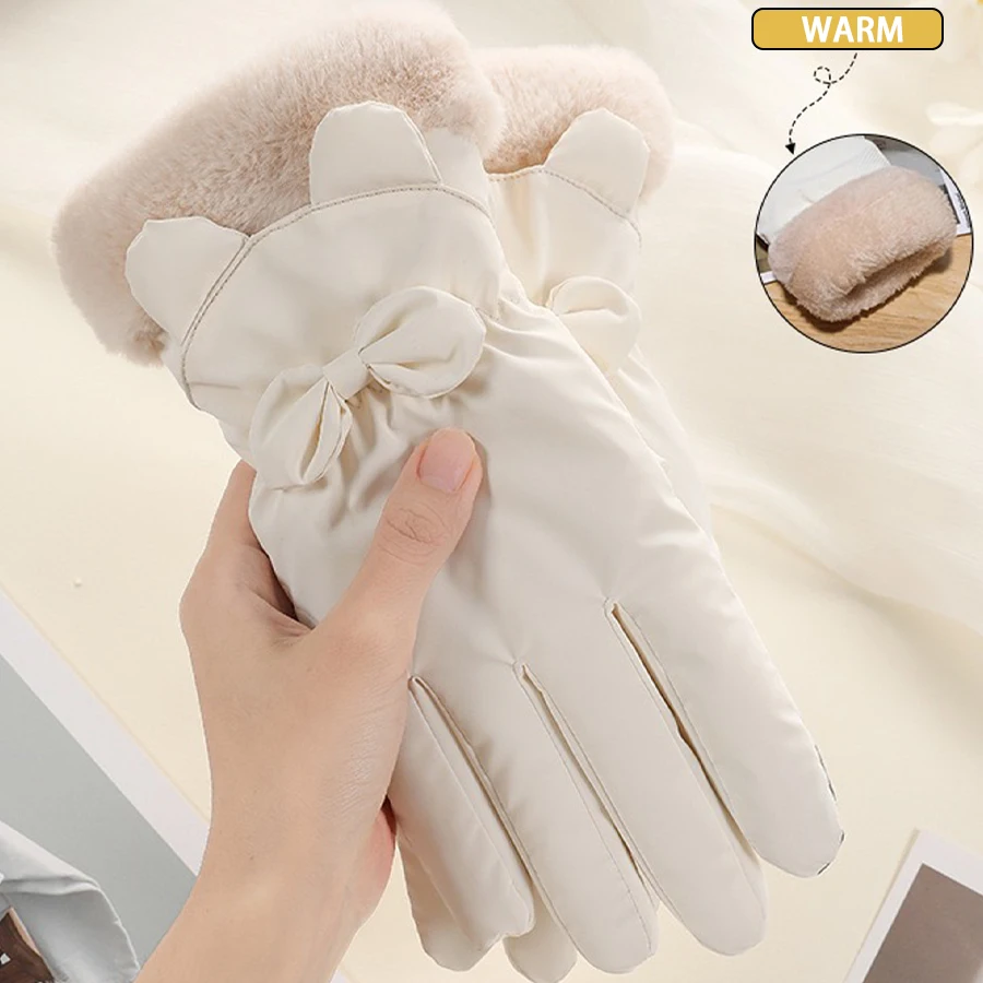 Damen-Winter-Thermohandschuhe mit Touchscreen, verdickt, winddicht, wasserabweisend, niedliche Skihandschuhe für Radfahren und Outdoor W
