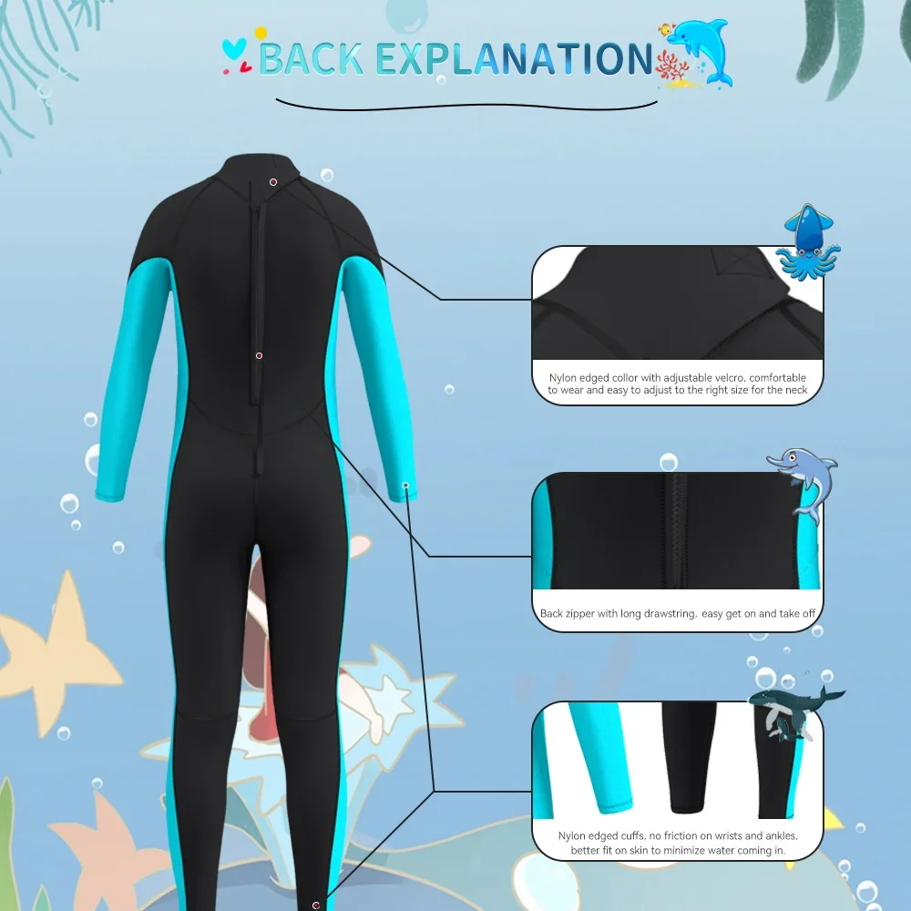 Traje de neopreno de 3mm para niños y niñas, traje de neopreno térmico de una pieza con cremallera trasera para deportes acuáticos, snorkel,