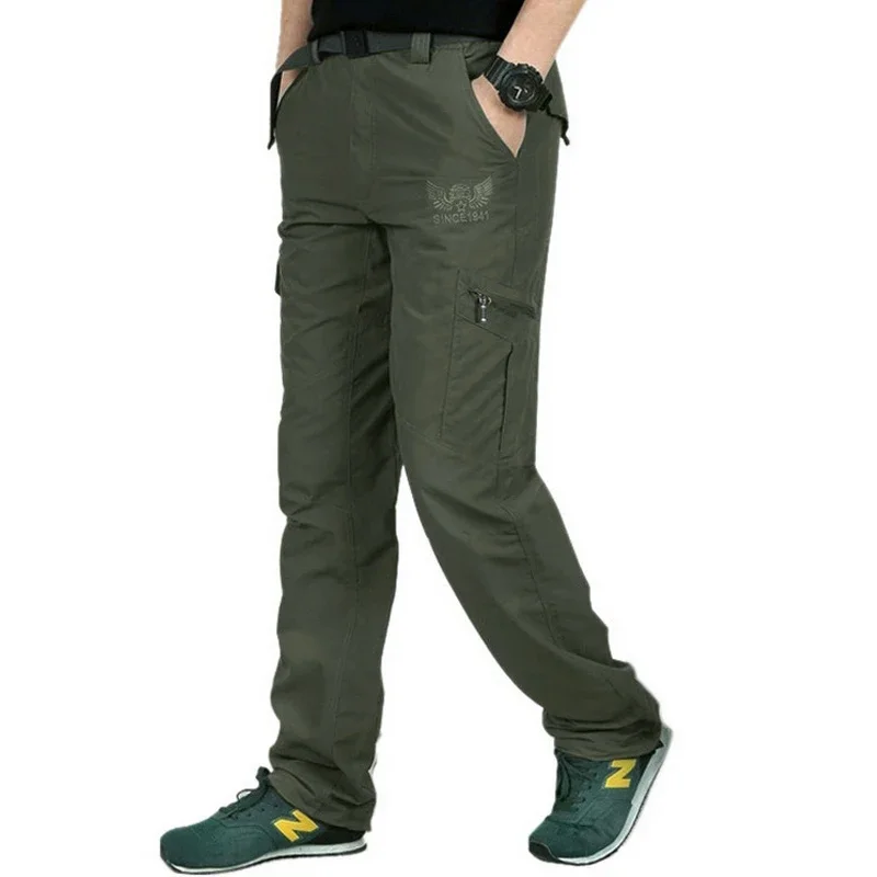 Quick Dry Pants Men Summer Breathable Track Cargo Pants Male Joggers Mens Outwear Army Pockets Training Trousers 4XL Pantalon