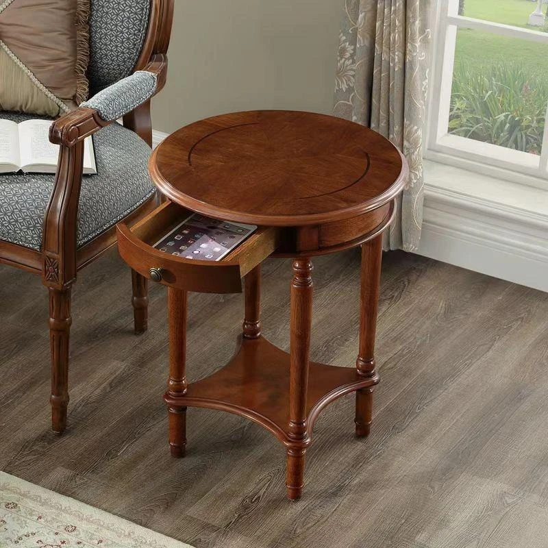 Solid wood sofa edge few circles flower stand leisure table small desk