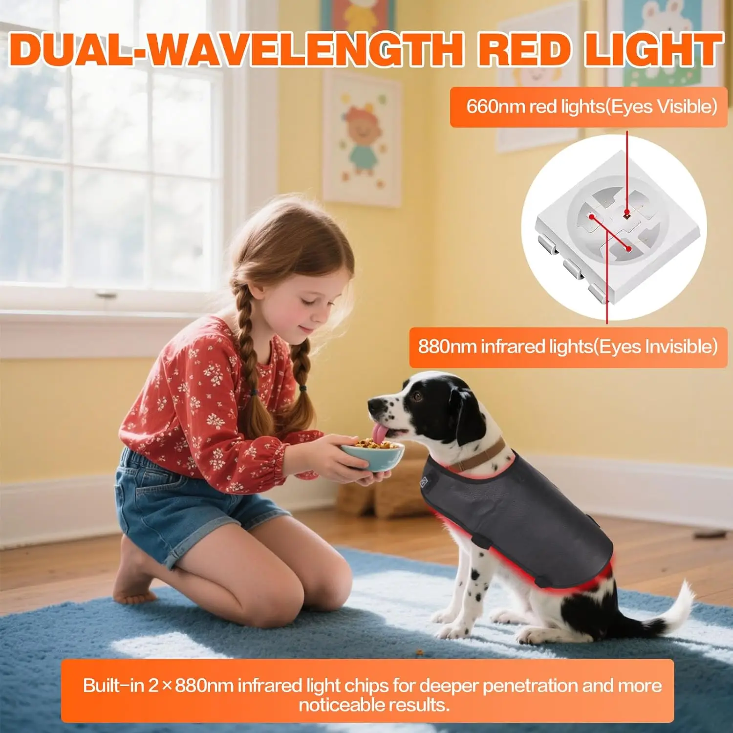 Pets Red Light Therapy Belt, LED Infrared Light Therapy for Dog and Cat with 128 LEDs 660&850 nm,Wearable Device for Pain Relief - view 2