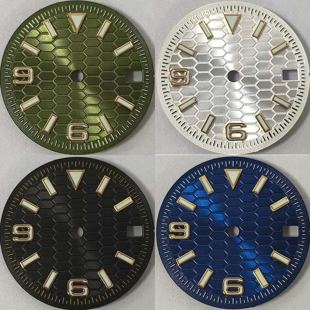 28.5mm Watch Dial for NH35 NH36 4R 7S Movement Geometric Pattern Gold Nail Watch Face Replace White/Grey/Grey/Blue/Black Dial