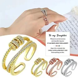 1pcs Zircon Beads Cross Fidget Ring with Card for Women Anti Stress Adjustable Anxiety Ring Aesthetic Ring Vintage Jewelry Gifts