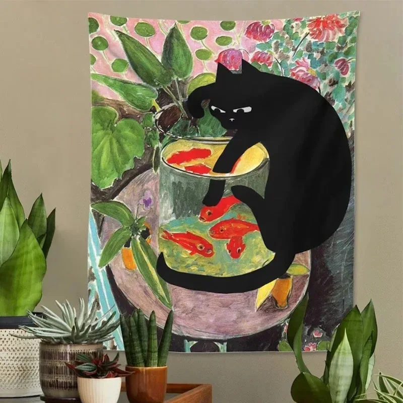 1pc   Gatito Curioso para Colgar en la Pared - coración  Habitación Estética con Gato Vertical y Peces Dorados, Plant