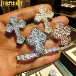 2025 New Bling Cross Ring Iced Out Zircon Prong Setting Gold Color Fashion Luxulry Finger Men Hip Hop Jewelry