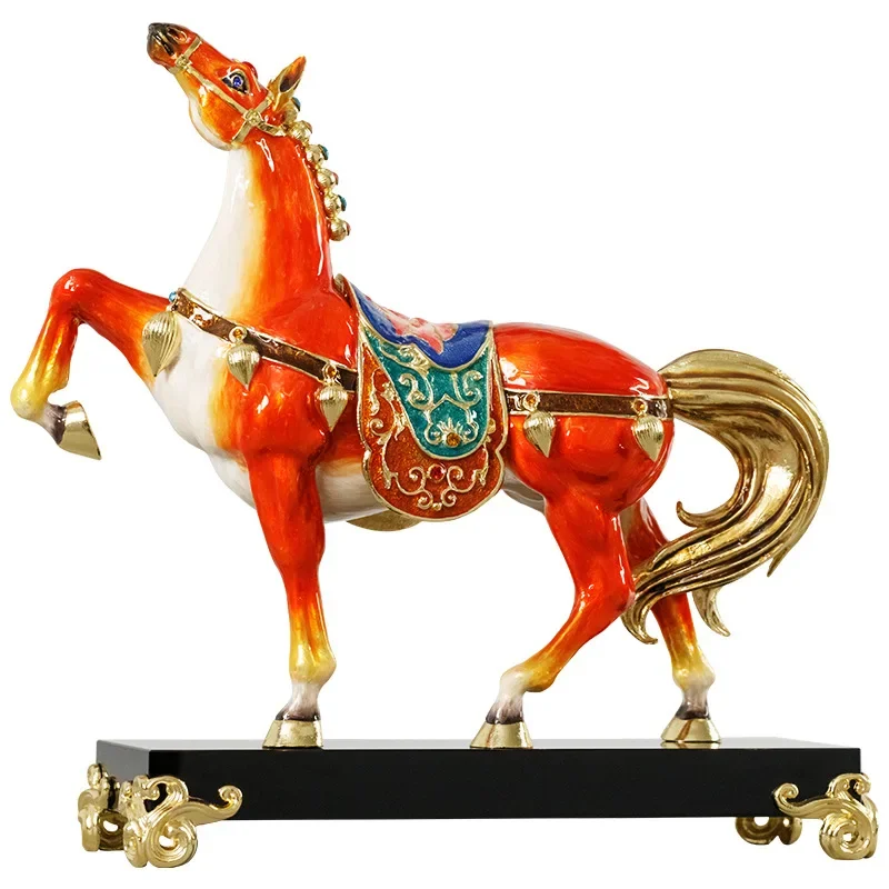Light luxury enamel color, craft horse to success ornament, new Chinese living room, entrance wine cabinet, office ornament