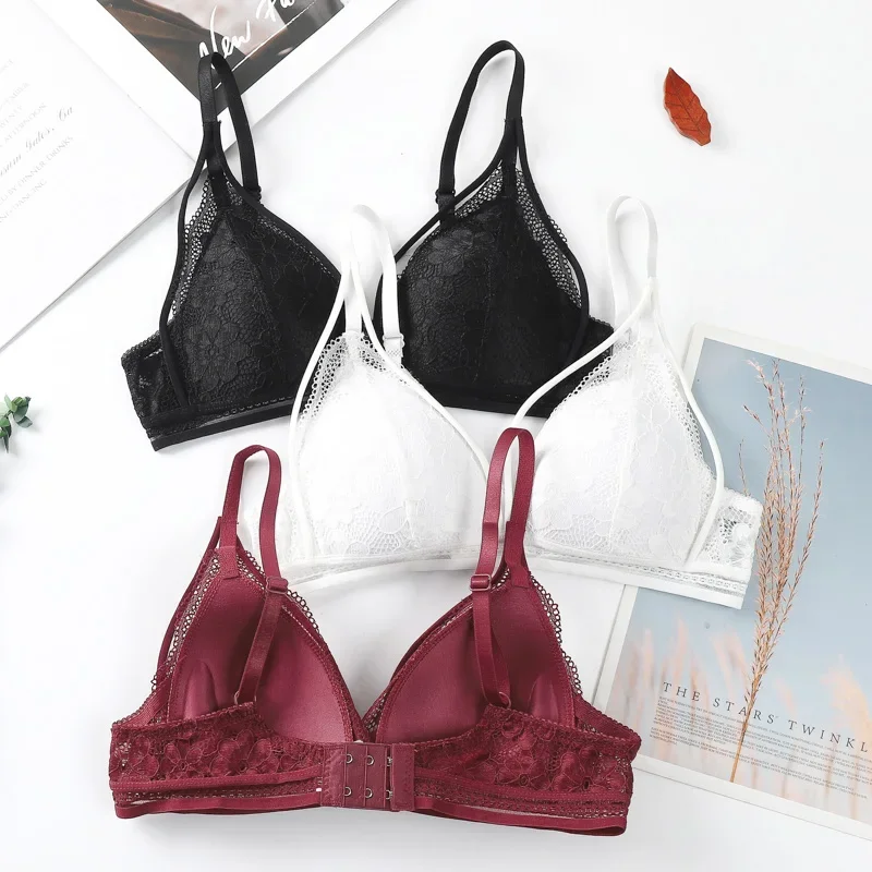 Floral Print Lace Bra Wireless Bras for Women Sexy Lingerie U-shaped Back Brassiere Vneck Bralette Female Push Up Underwear