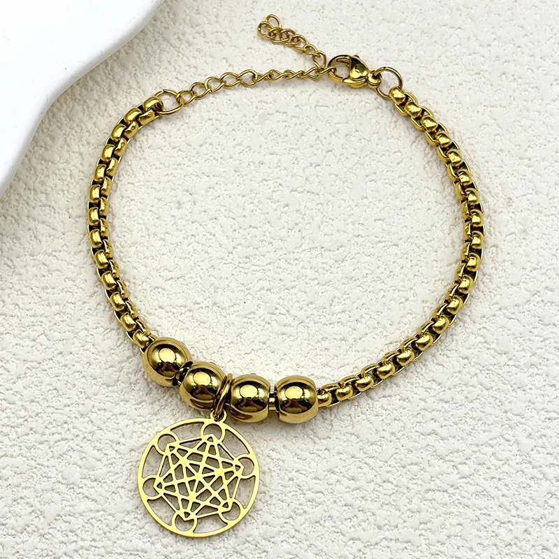 ヨガ ヒンドゥー教 仏教 7チャクラブレスレット 女性男性用 ステンレス製 神聖幾何学的エンジェルシール メタトロン ハンドチェーン ジュエリー