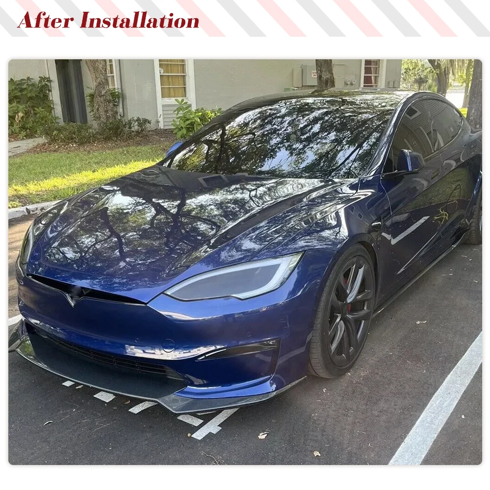 For Tesla Model S Plaid 2021-2024 Car Front Lip Bumper Carbon Fiber Spoiler Front Bumper Lip Chin Protector Guard Car Body Kits