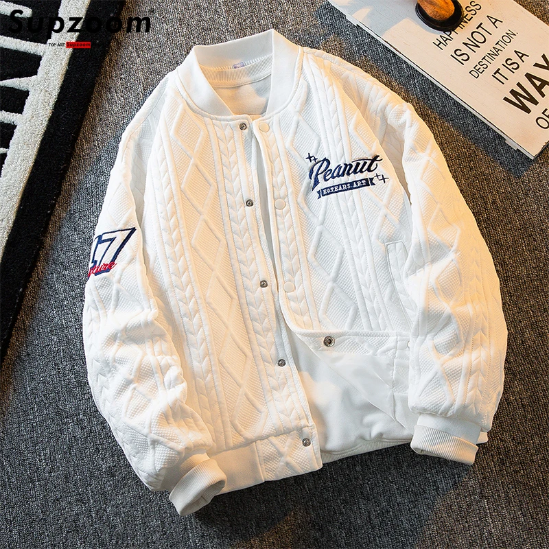 Supzoom 2023 New Arrival Rib Sleeve Cotton Embroidery Letter Single Breasted Casual Bomber Baseball Jacket Loose Cardigan Coat