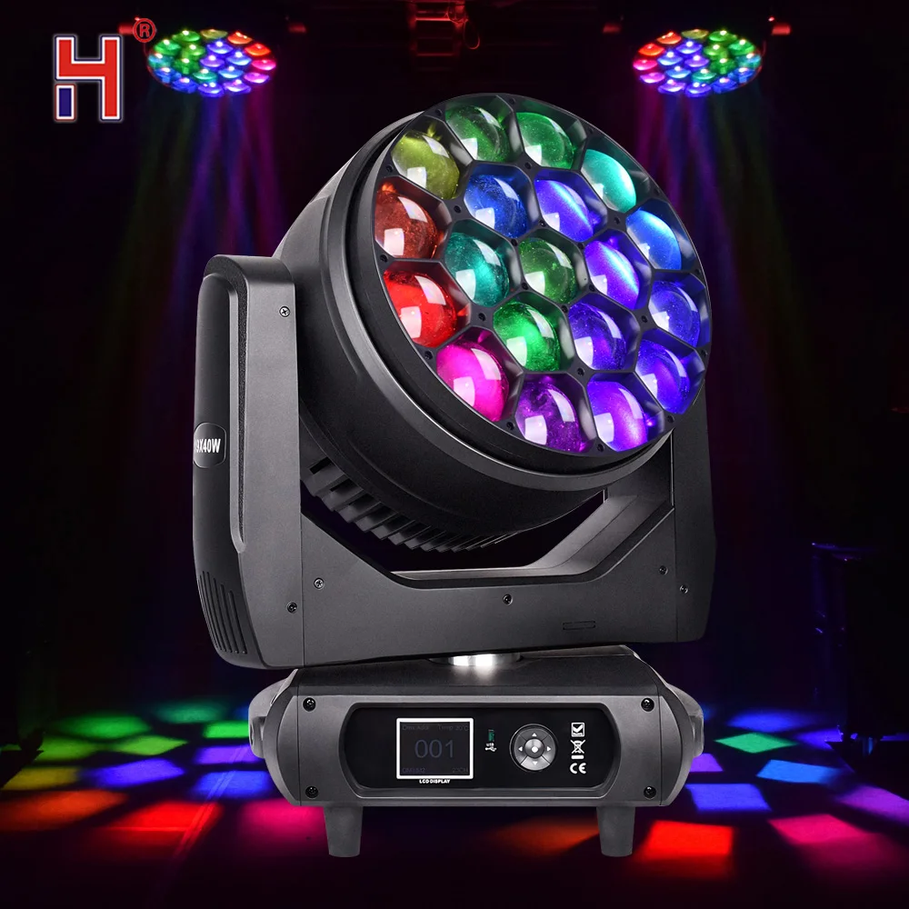 

HongYi K15 Big Bee Eyes 19x40W Moving Head Light Beam Wash Zoom DMX RGBW 4in1 Sharpy Stage Lights For DJ Club Bar Event Disco