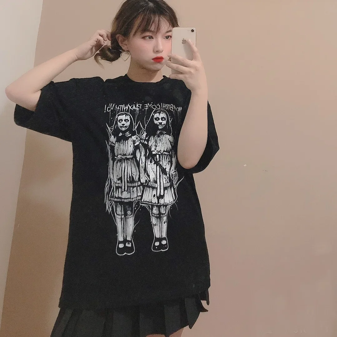 Cotton Tee New Fashion T Shirt for Women Girl Japanese Harajuku Streetwear Emo  Alt Tops Gothic Goth Horror Clothing