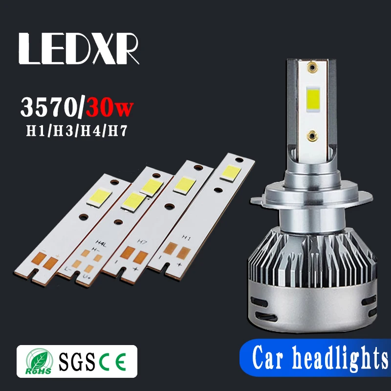 2 قطعة Csp مصباح أمامي LED للسيارات مصدر الضوء 3570 LED السيراميك حبيبات مصباح مستديرة متفاوتة الأحجام 30W تسليط الضوء الأبيض لحام النحاس substrate3570 H1 H3 H4 H7