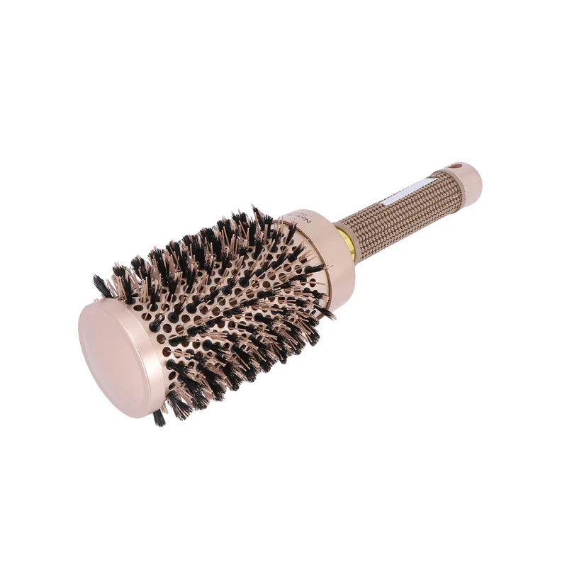 2X Round Barrel Hair Brush With Simulation Boar Bristle, For Hair Drying, Styling, Curling, Gold (2.1 Inch)