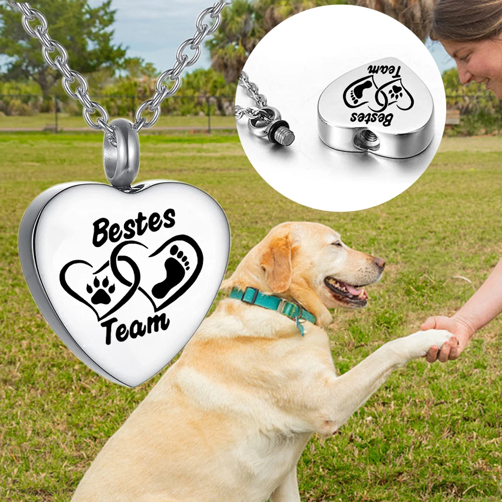 Pet Cremation Jewelry for Ashes Pendant Paw Print Pet Heart Urn Necklace Memorial Keepsake Jewelry for Pet/Dog's/Cat's Ashes