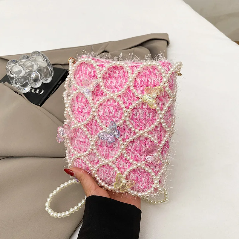 

2025 Pearl Woven Beach Bag, Bohemian Crossbody, Summer Vacation Essential"