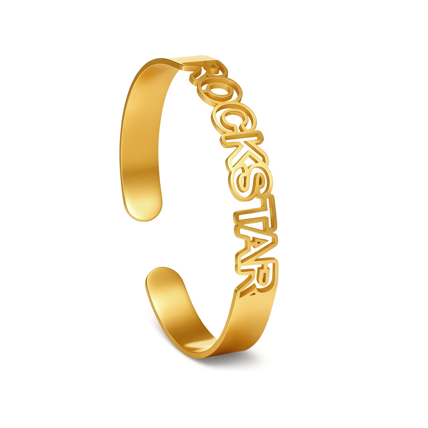 Diamon Customized Hollow Name Ring Bangle Set Stainless Steel Back Open Adjustable Gold Jewelry Cuff Bracelet for Women Gift view 6
