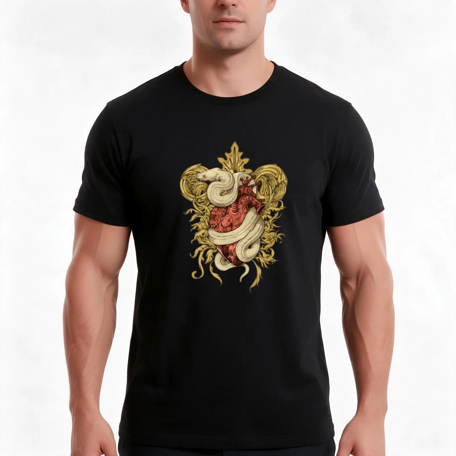 Gilded Snake T-Shirt, Summer Casual Cotton Tee, Oversized Streetwear Tops, Vintage Graphic Print, Loose Fit Short Sleeve