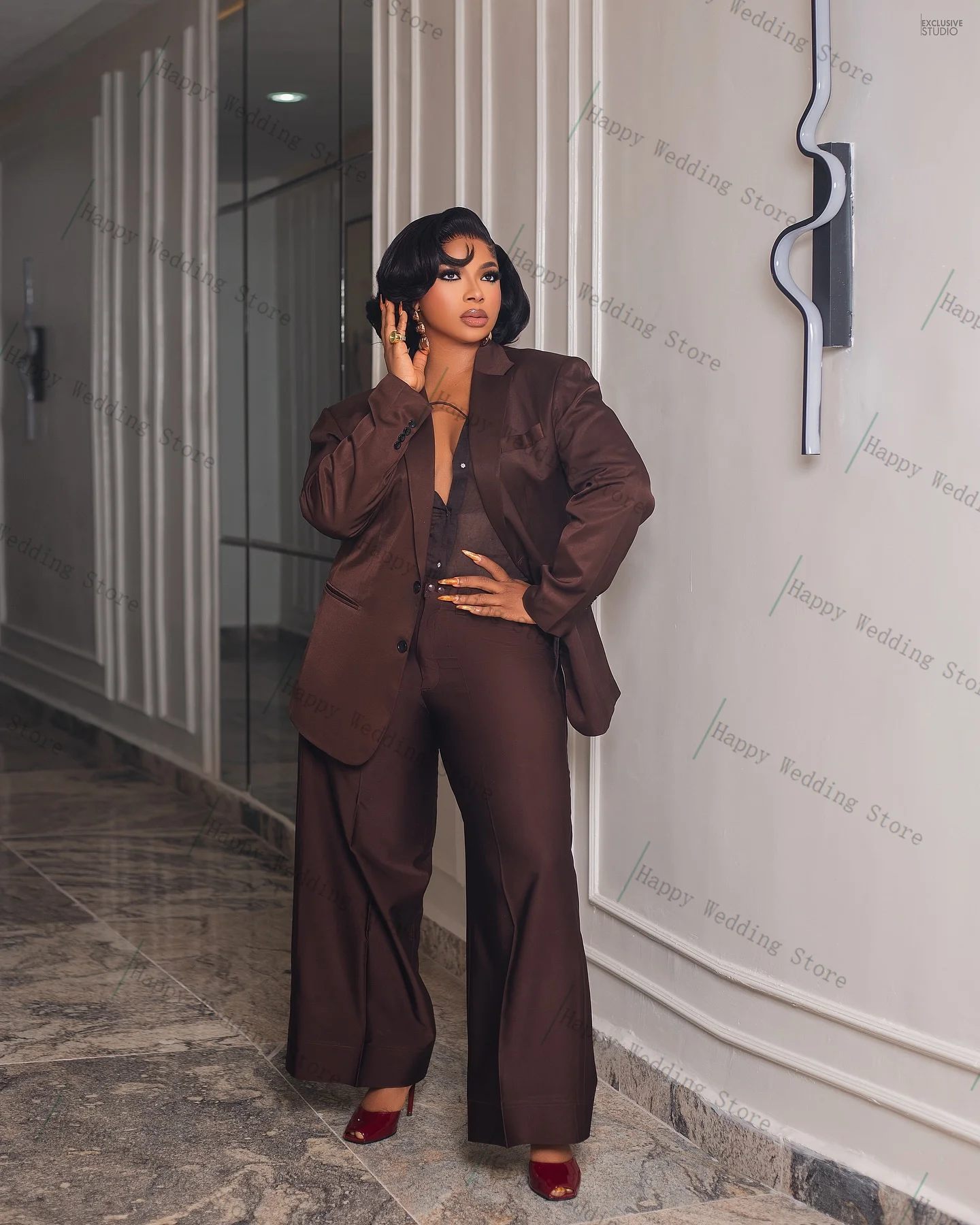 

Brown Women Suit Pants Set 2 Piece Blazer+Trousers Cotton Autumn Formal Office Lady Customized Business Jacket Wedding Coat