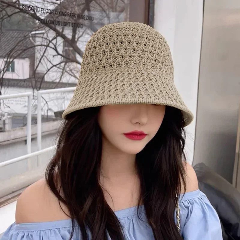 Simple Girl Sun Cap Knitted Fishman Summer Hats for Women Beach Panama Straw Weave Bucket Hat Breathable Femme Shade Women Hats