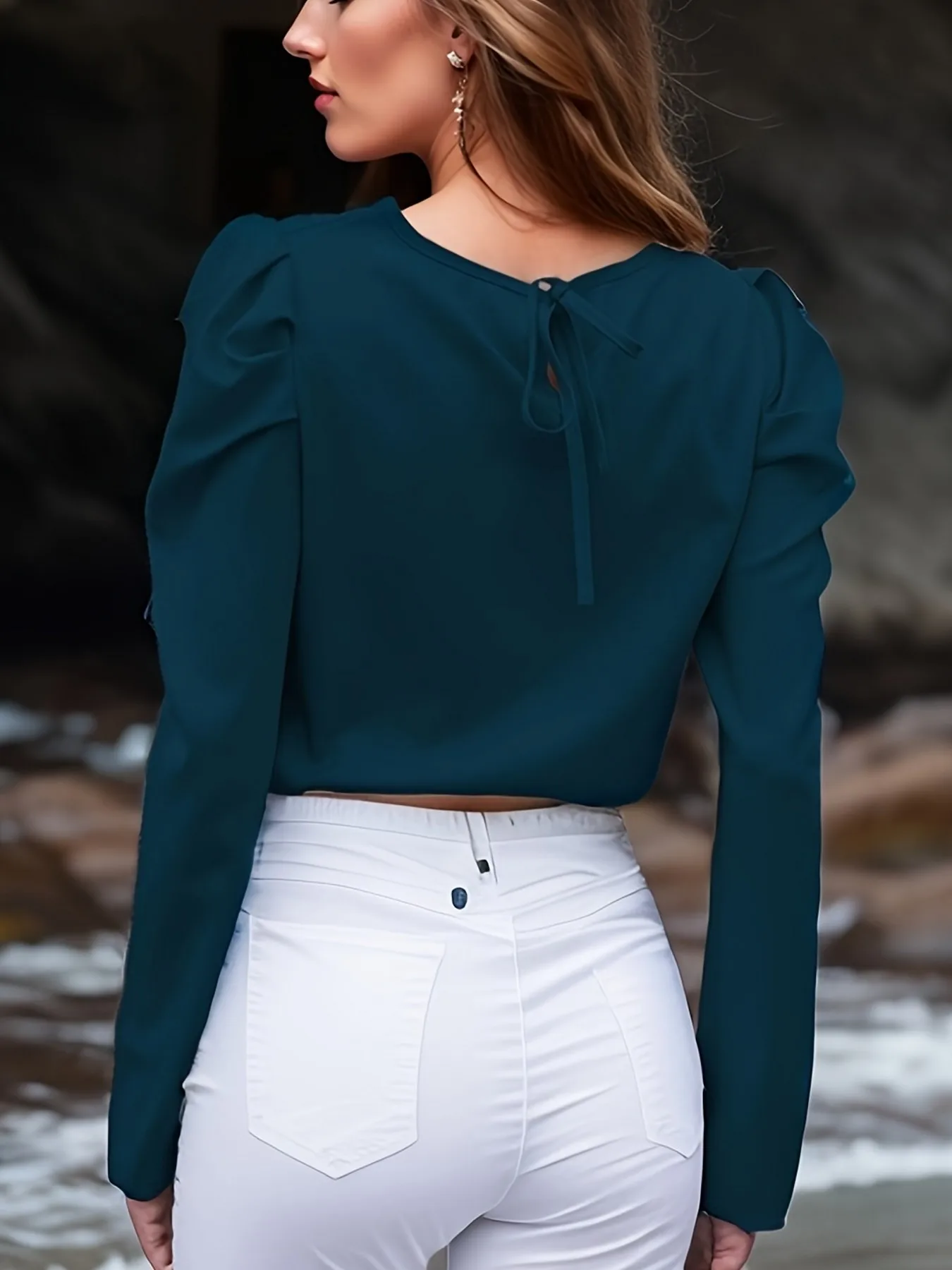 Chic Ruched Shoulder Blouse - Long Sleeve, Comfortable Fit, Versatile Style for Every Occasion