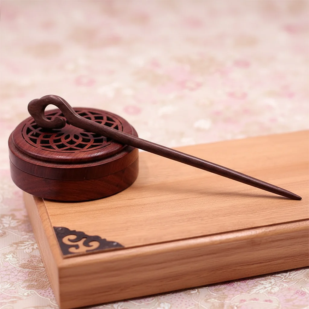 Handcrafted Black Sandalwood Hairpin chinese style Geometric Design with Natural Wood Grain Gift for Cultural Enthusiasts