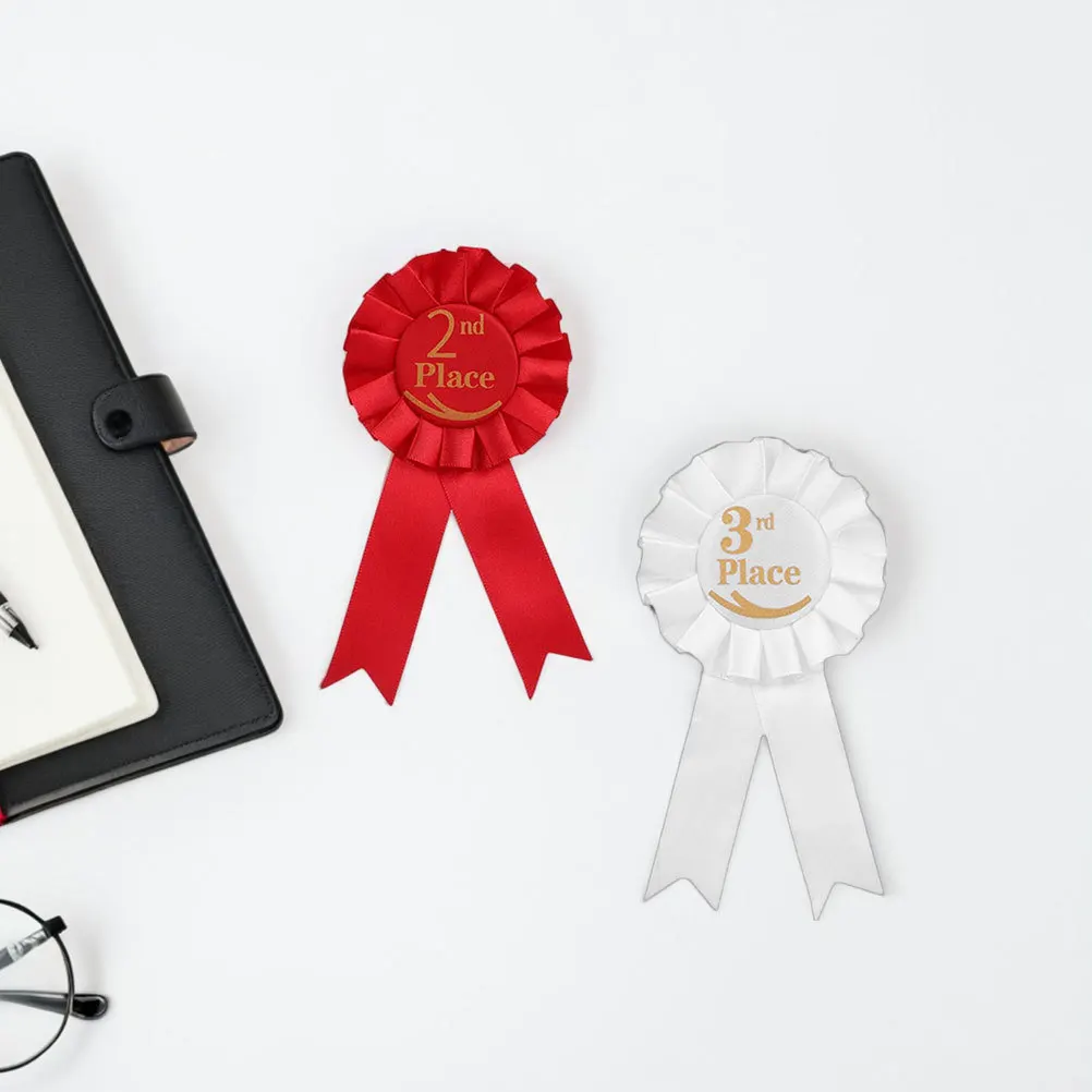 

9Pcs Party Lapel Pins Award Rosette Ribbon Set 1St White Satin Badge Medals for Sports Classroom