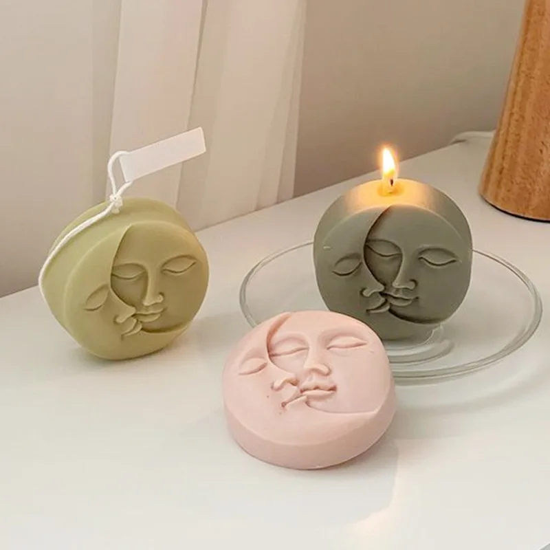 

New Moon Sun Shaped Love Silicone Bee Wax Candle Molds Love Face Soap Molds Paraffin Wax Molds Home DIY Molds for Candle Making