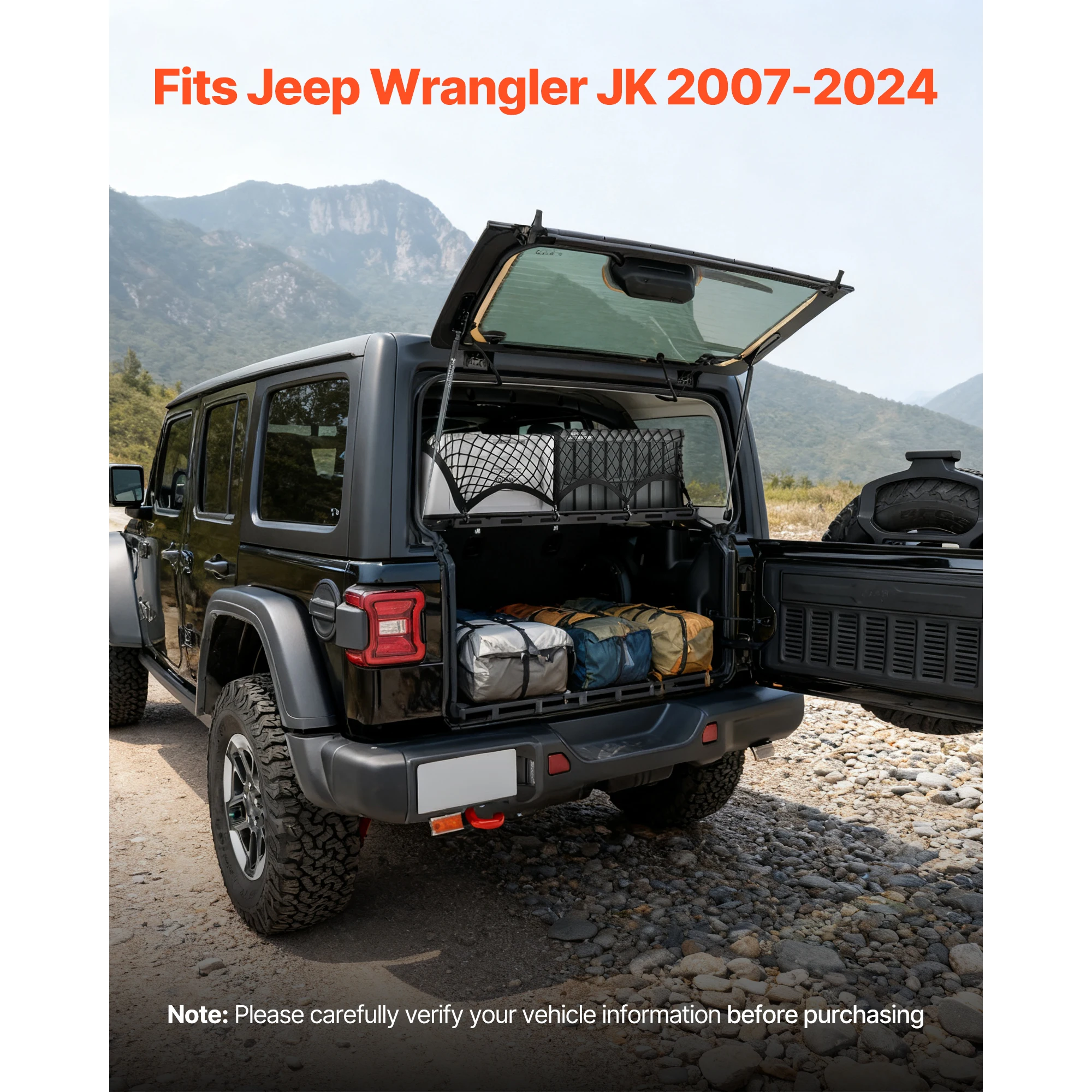 VEVOR Rear Trunk Cargo Rack Fit Jeep Wrangler JK JLU Sky Toyota 4Runner Ford Bronco Carbon Steel Tray with Net Shelf Stand