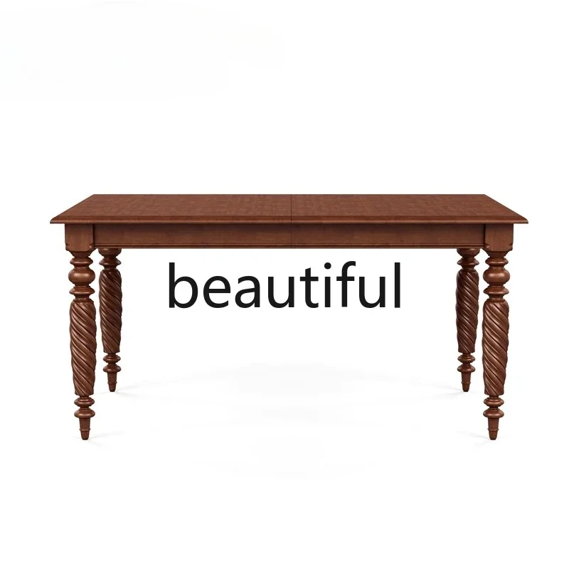 X  The dining table and chair combination is simple, retro and old solid wood, long table villa, living room dining table