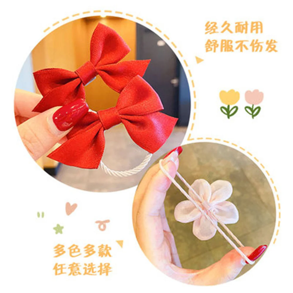 10pcs/set Flower Bowknot Elastics Hair Ties for Girl Children Cute Rubber Bands DIY Colorful Hair Bands Hair Accessories