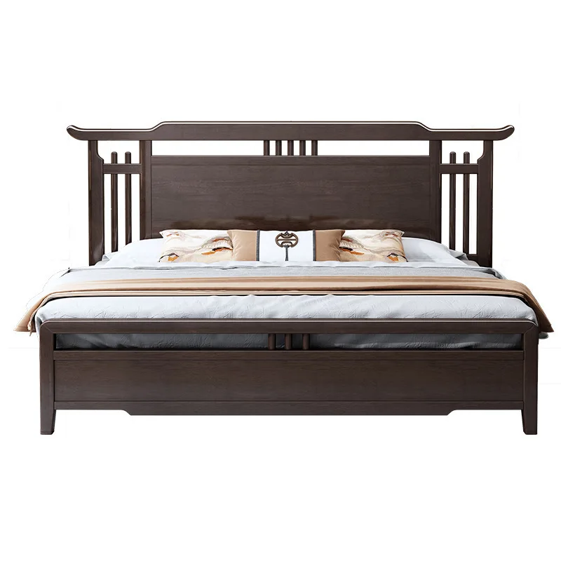 

Wholesale price king size solid wood headboard bedroom furniture New Chinese design wooden beds for adults with drawers