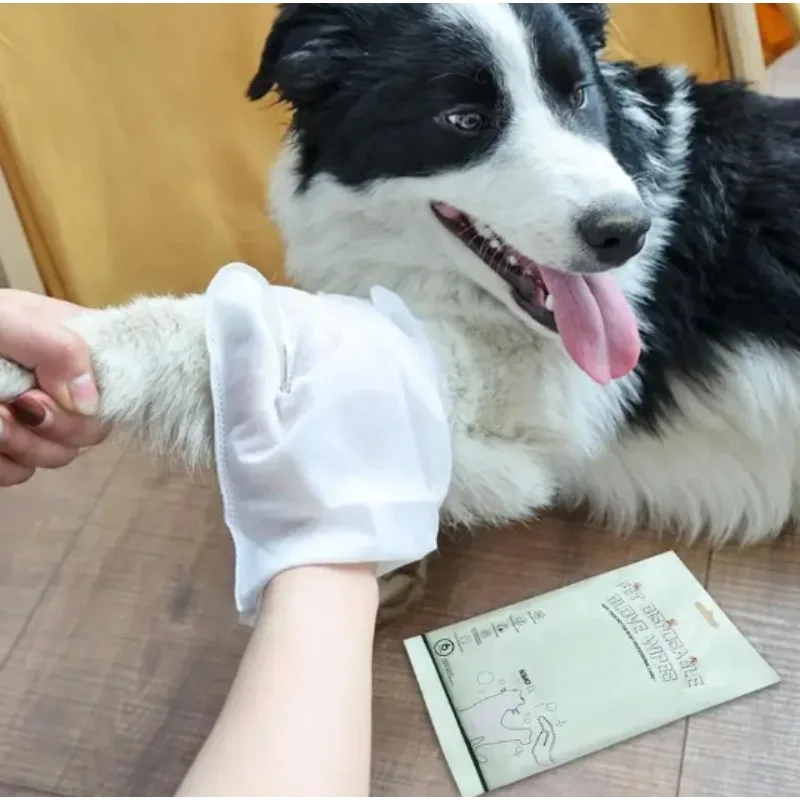 Pet Disposable Gloves Dog Body Wipes No Rinse Washing Gloves Grooming Pet Gloves Gentle Deodorizing Wipes Cat Cleaning Fur Eye