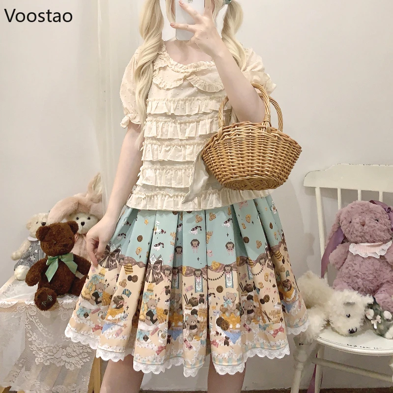 Japanese Sweet Lolita Style Blouses Women Y2k Aesthetic Bow Lace Ruffles Princess Cotton Shirts Girls Vintage Kawaii Cute Tops