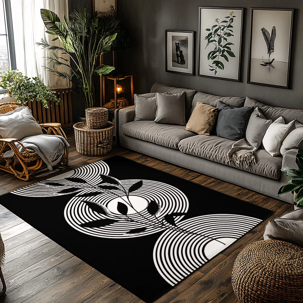 

Современный ковер с геометрическим черно-белым узором, нескользящий напольный коврик для гостиной, спальни, домашний декор, абстрактный дизайн, стильный ковер I