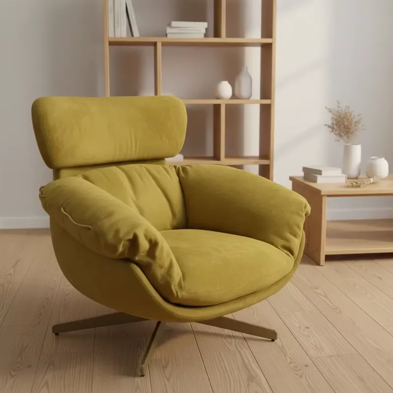 Luxury eco-friendly ergonomic design swivel velvet living room armchair with metal base and upholstered, suitable for home