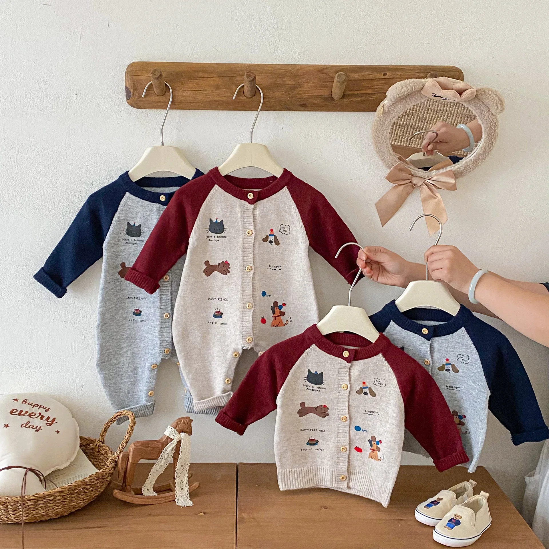 

Baby Autumn Clothes Knitted Color Block Romper Sweater Cardigan 0-5Y Kids Girls Boys Animal Outfits Winter Warm Infant Clothes