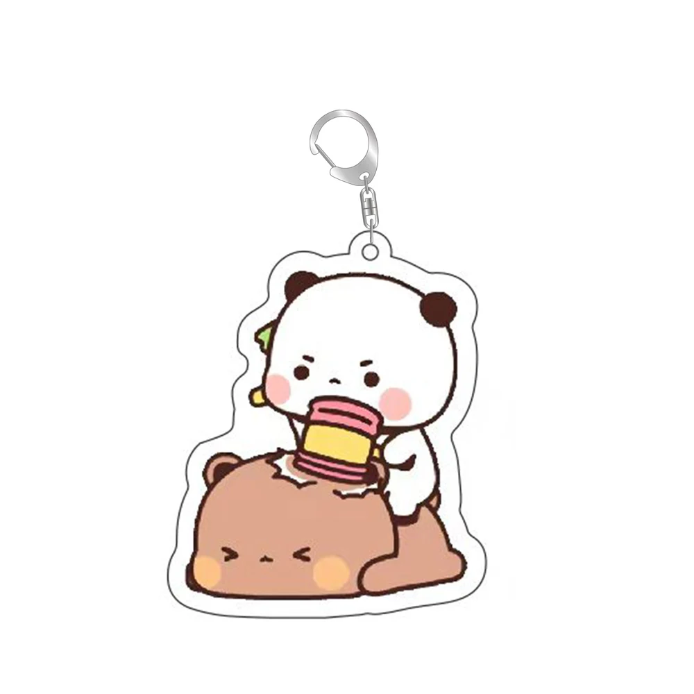 Cute Bubu Dudu Keychain Figure Couple Baby Grey Bear White Panda Key Chain Car Ring Jewelry Fans Gifts Bag Pendant Accessories