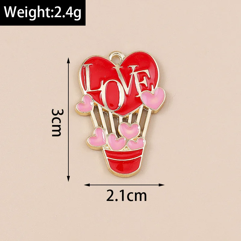 Leslie 10 Stück neue romantische Emaille rotes Herz Charms Valentinstag Schmuck Kuss Mund Herz Rose Anhänger für DIY Schmuckherstellung – Detail 15