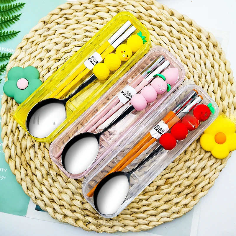 Fun Fruit Jenga Spoon and Chopsticks Two-piece Set 304 Stainless Steel Spoon Alloy Chopsticks Portable Tableware Set