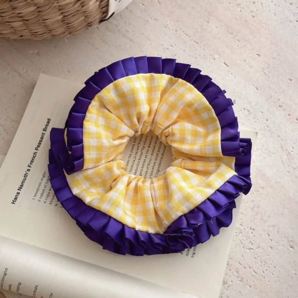 Coleteros elásticos de celosía para el cabello, tela de estilo coreano con volantes, cuerda para el cabello, soporte para cola de caballo, lazo para el cabello de gran tamaño para mujer