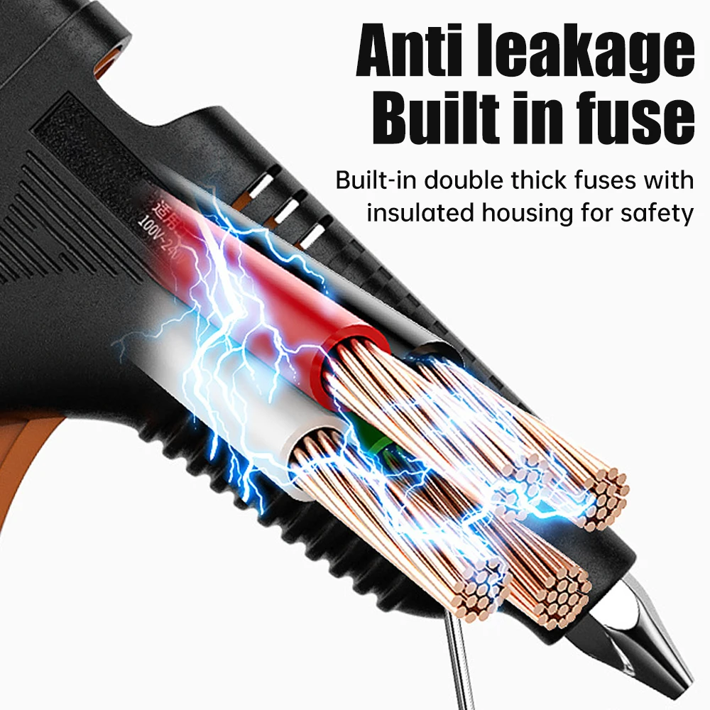 Pistol lem listrik AC 110V 220V, lem tembak lem panas Cepat 100W daya tinggi, lem peleburan panas 0.07-0.078 inci, nosel lem tembaga